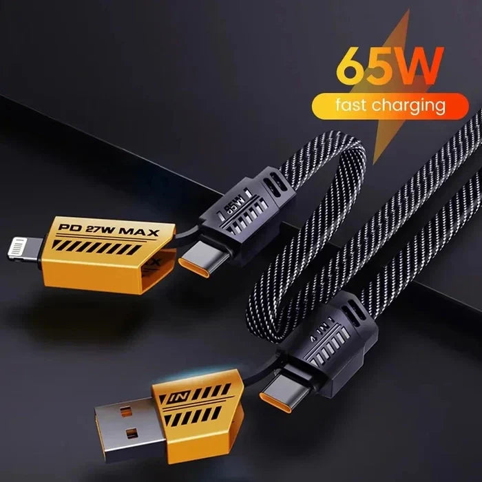 4-in-1 Multi USB Charging Cable – USB-C to USB-C, USB-C to Lightning, USB-A to USB-C, USB-A to Lightning | Fast PD Charger Cord for iPhone, iPad, Samsung, MacBook, Android Devices