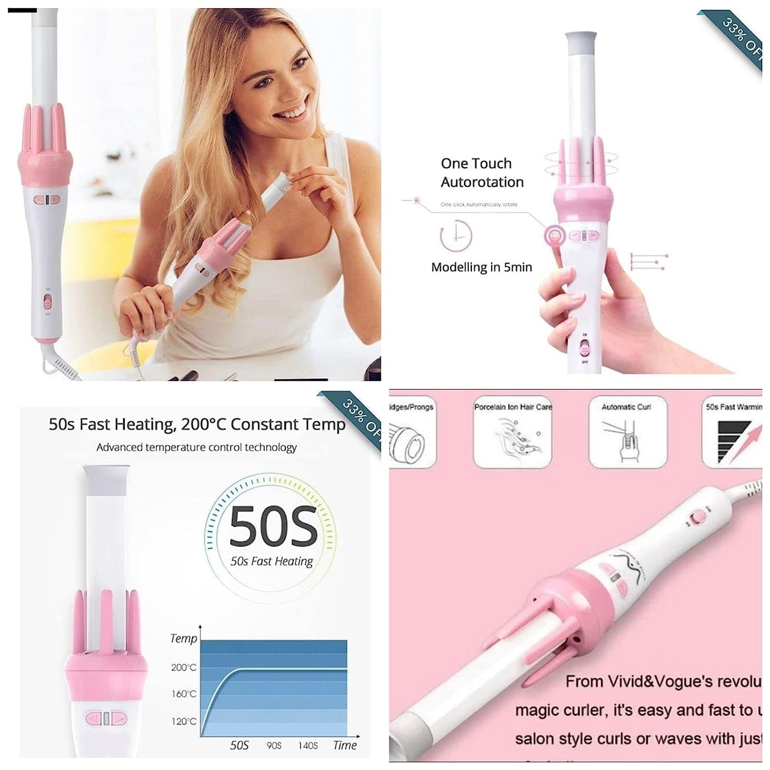 360° Rotation Automatic Ceramic Hair Roller Curling Iron Styling Wand