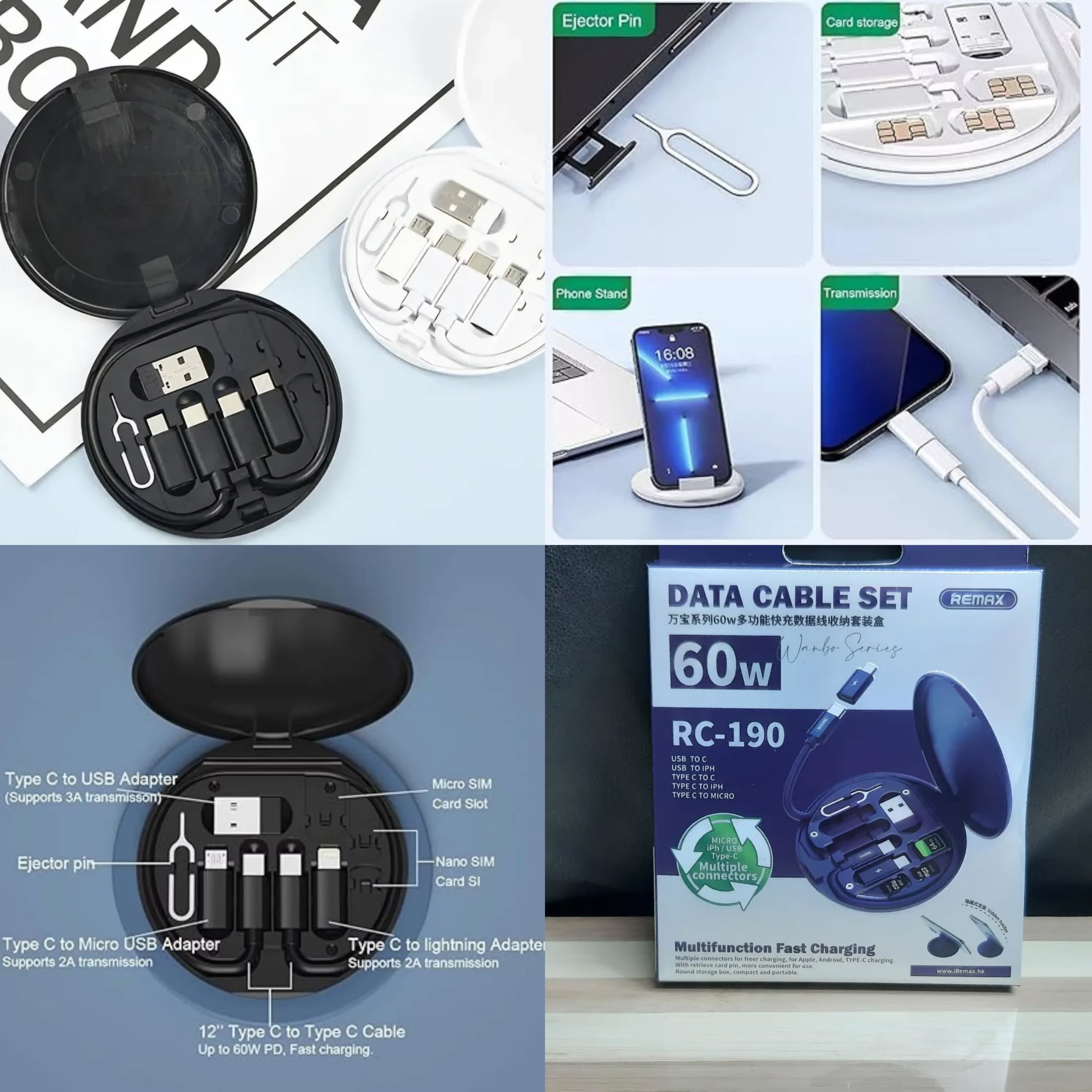 5 in 1 Portable Multifunctional 60W Charging Data Cable Set